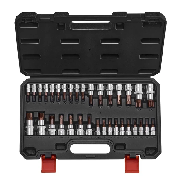 Torx Bit Socket Set, 34-Piece Solid Star and Tamper Proof T6-T70, S2 Alloy Steel and Cr-V Steel, 1/ E415-PTTT143812TO3PNXZV0