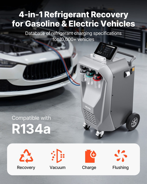 Fully Automatic Refrigerant Recovery Machine for R134a, ?‰?98.5% Accuracy, 10.1-Inch Touch Screen,  E415-LMHSJDGNYTSHJKVY5001V1