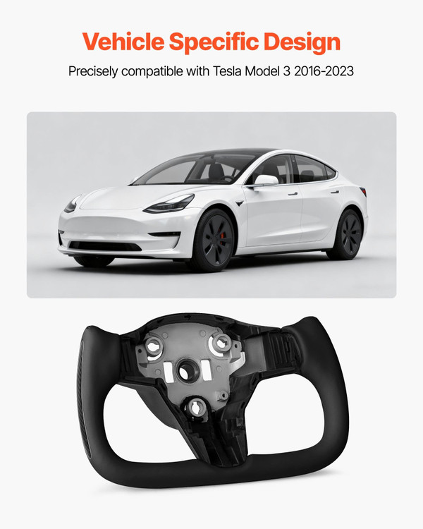 Steering Wheel for 2016-2023 Tesla Model 3, Carbon Fiber Steering Wheel D-Shaped Flat-Bottom with H E415-QCFXPZYTSL32I3O9A001V9