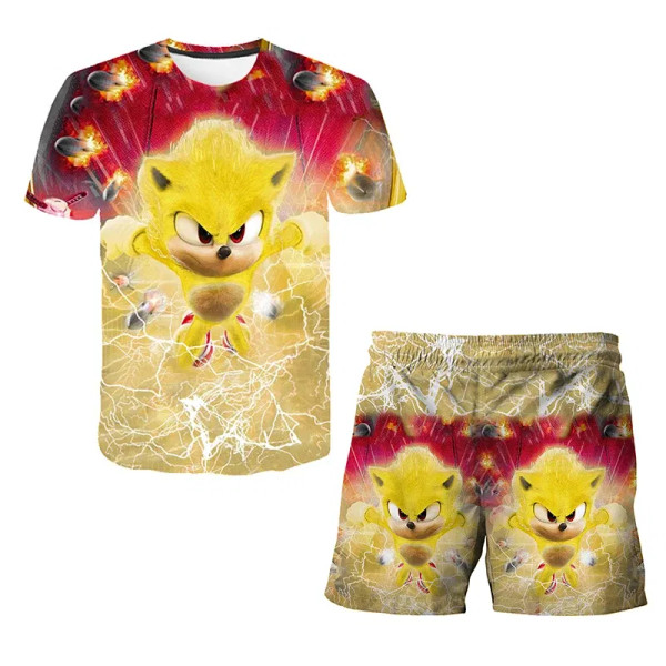Color: Khaki, Size: 10cm - New Japanese cartoon Sonic T-shirt children's top T-shirt shorts two-pie F640-12000044260152810