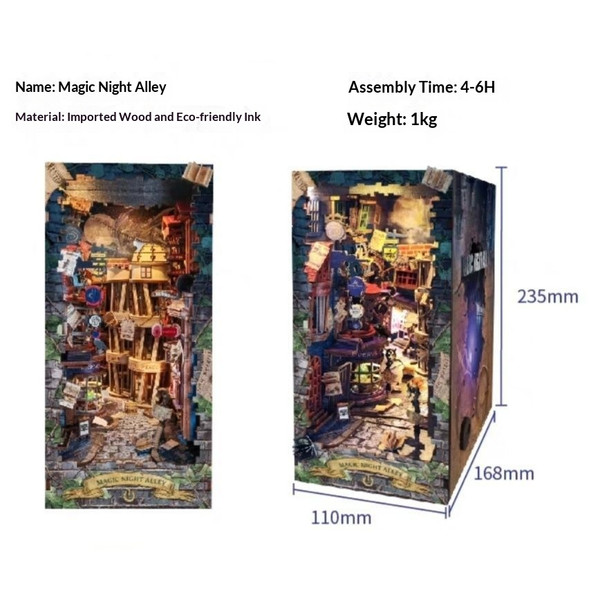 color: Magic Night Alley - Handmade Cottage Bookend Assemble Your Own Magical World Bookstore Q119-CJYD263851310JQ