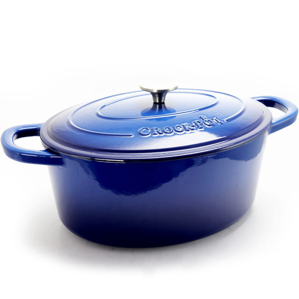Crock Pot Artisan 7 Quart Enameled Cast Iron Oval Dutch Oven in Sapphire Blue D970-69149.02