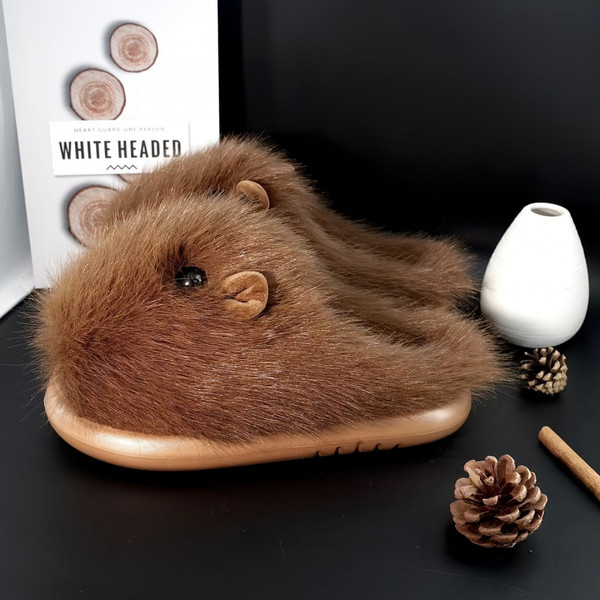 Color: Brown, Size: UK 4.5 To 5 - New Comfortable Women's Slippers Soft Suede Indoor Q119-CJNS258892414NM