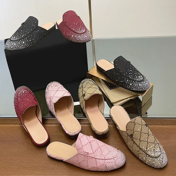 Color: A1 - Size: Men US8.5=UK8=EU42 - Mens Mules With Rhinestones Loafers Canvas Slippers Princeto Y829-1350996632870305808