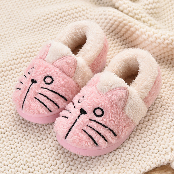Color: Pink, Size: 22 - Toddler Baby Home Slippers Girls Cute Cartoon Cat Cotton Shoes Winter Child Q119-CJBHNSNS03549-Pink-22