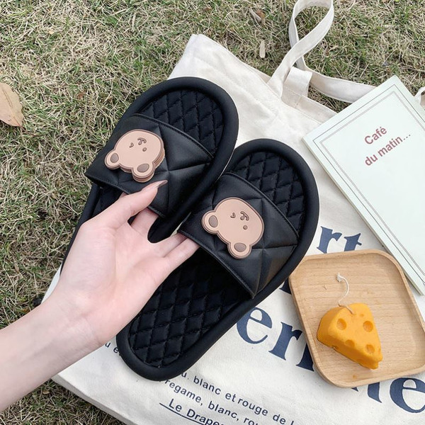Color: Black, style: Bear flat-38or39, Shoe size:  - Slippers Female Summer Home Non-slip Bathroom  Q119-CJNS122687817QJ