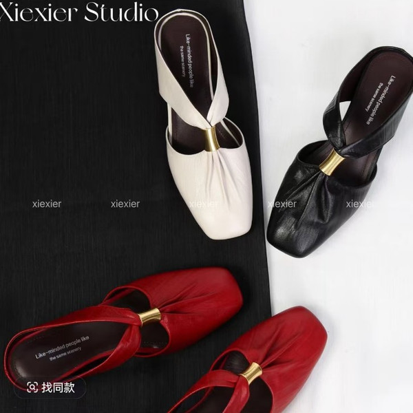 Womens French-toe Slippers With Pleated Sheepskin Lining Q119-CJYD2811583