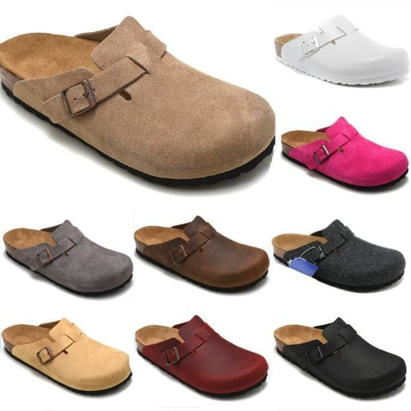 Color: Grey - Size: Women US4 (Eur 35=22.5CM) - Birks Boston new leather cork slippers clogs bag he Y829-1241929161417814135