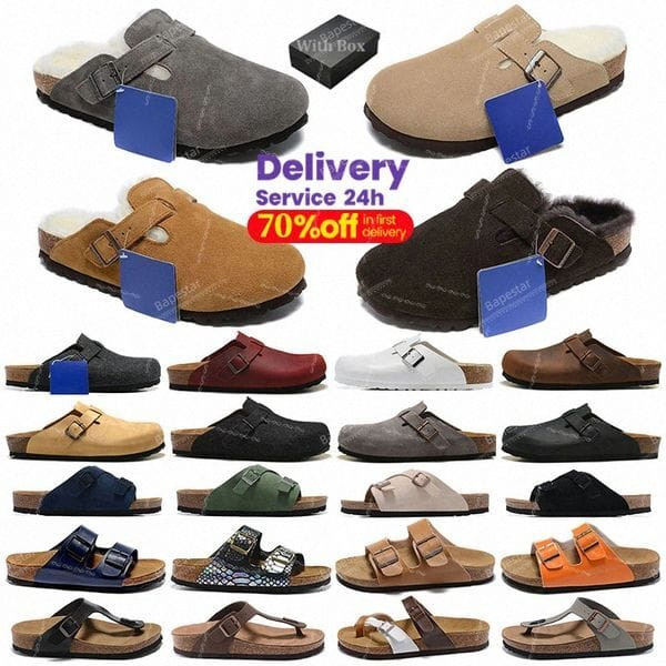 Color: Burgundy - Size: EURO 38 - Mens Sandals Slides Designer Slippers Clogs Womens Cork Flat Maya Y829-1269772347708113012