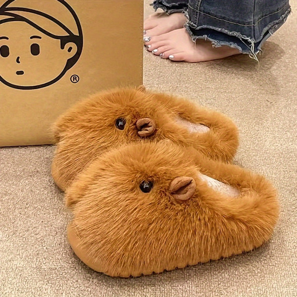 Color: Dark Brown, Size: UK 4.5 To 5 - New Comfortable Women's Slippers Soft Suede Indoor Q119-CJNS258892406FU