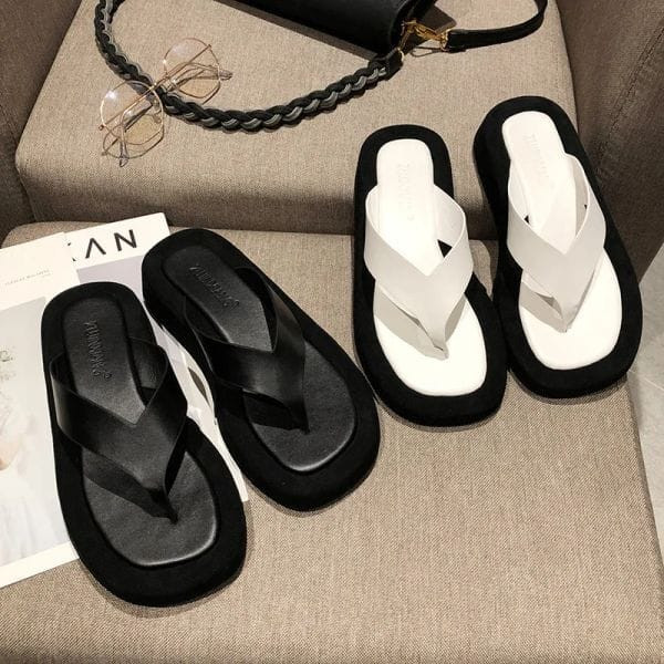 Color: Ivory - Size: US6 - black/white mixed color thick bottom flip flops women famous designe cli Y829-1303602558302785611