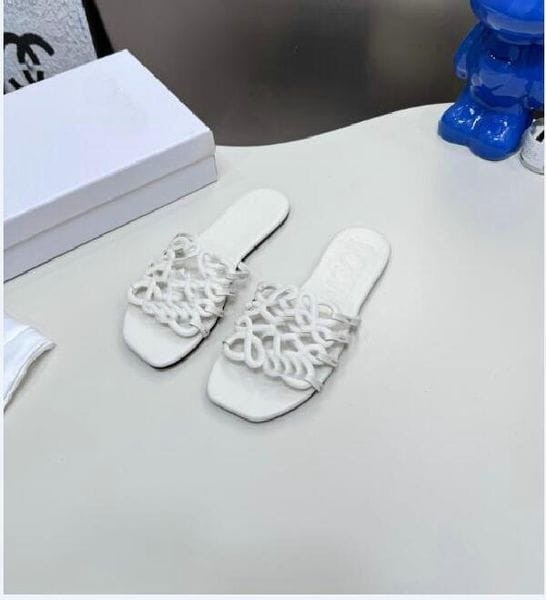 Color: Brown - Size: Eur41 - Summer Petal Anagram Leather Slides Flats Women Slip On Sandals Shoes  Y829-1390506860131512389