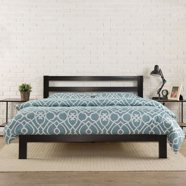 King size Heavy Duty Metal Platform Bed Frame with Headboard and Wood Slats Q280-KMPBFC574692