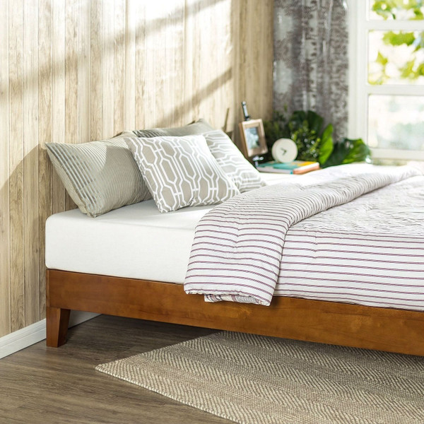 Twin size Low Profile Wooden Platform Bed Frame in Cherry Finish Q280-ZWTSCB58921
