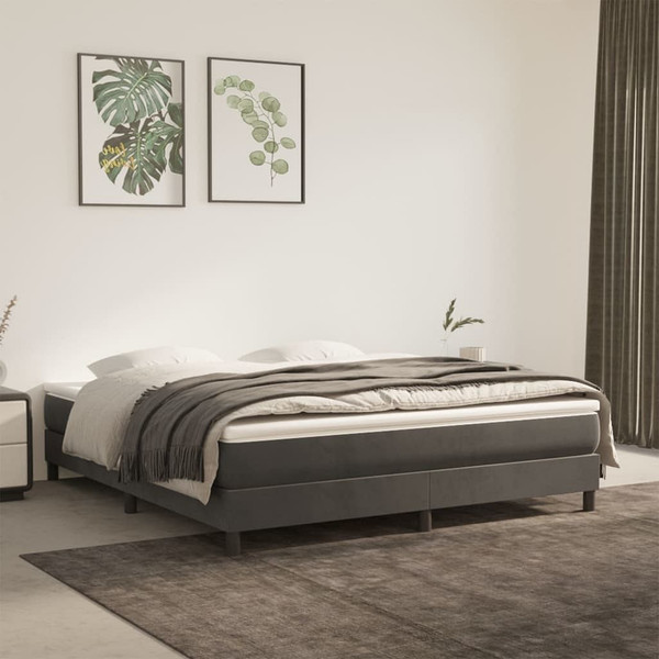 Box Spring Bed Frame Dark Gray King Velvet (US Only) A949-3120809