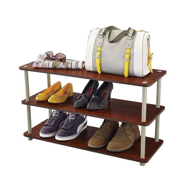 Dark Cherry 3-Shelf Modern Shoe Rack - Holds up to 12 Pair of Shoes Q280-TPSRDCF4586137