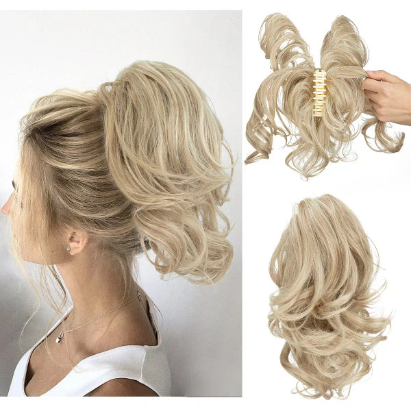 Color: P18/613, Bulk Buy: 1pc - SARLA Synthetic Diy Claw Clip In Ponytail Extensions Hairpiece Hair F640-12000038429055491