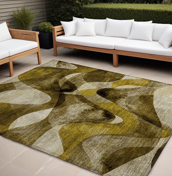 8' X 10' Coffee Abstract Washable Non Skid Indoor Outdoor Area Rug N270-561585