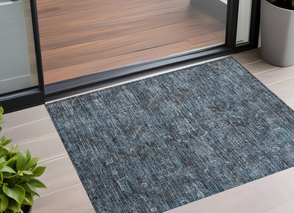 2' X 3' Navy and Black Oriental Washable Non Skid Indoor Outdoor Area Rug N270-563826