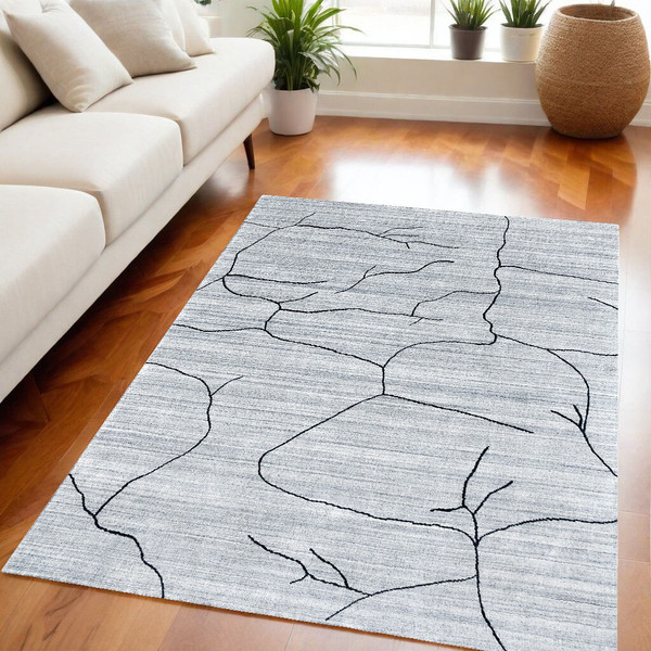 5' X 8' Gray and Black Abstract Hand Loomed Area Rug N270-554691