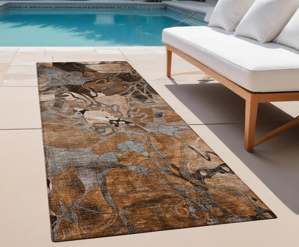 2' X 8' Chocolate Terracotta and Ivory Abstract Washable Indoor Outdoor Runner Rug N270-563053