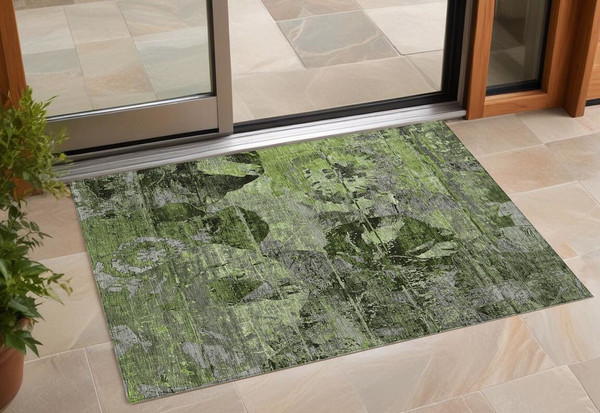 3' X 5' Green and Gray Abstract Washable Indoor Outdoor Area Rug N270-562761