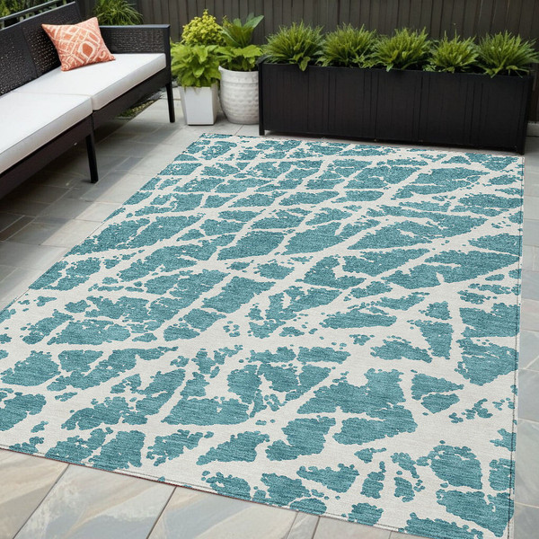 5' X 8' Teal Abstract Washable Non Skid Indoor Outdoor Area Rug N270-559329