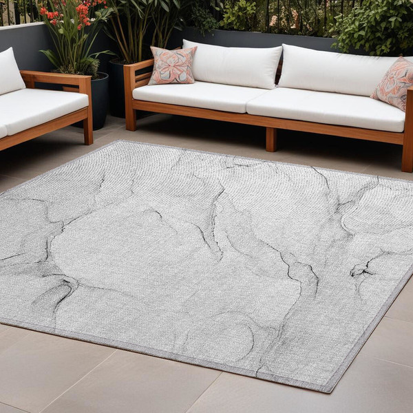 8' X 10' Gray Abstract Washable Non Skid Indoor Outdoor Area Rug N270-560163