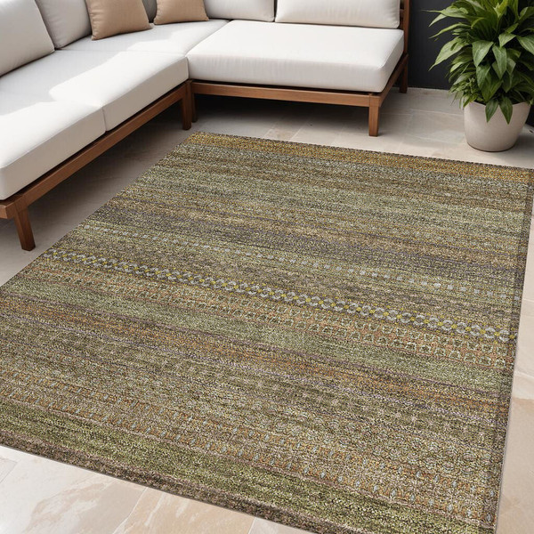 5' X 8' Khaki Striped Washable Non Skid Indoor Outdoor Area Rug N270-560730