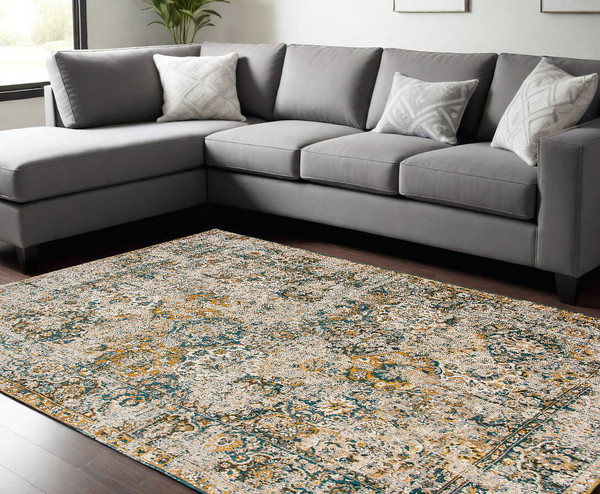 7' X 9' Blue and Green Abstract Non Skid Area Rug N270-548630