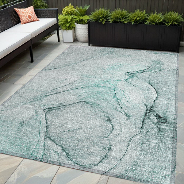 5' X 8' Teal Abstract Washable Non Skid Indoor Outdoor Area Rug N270-559419