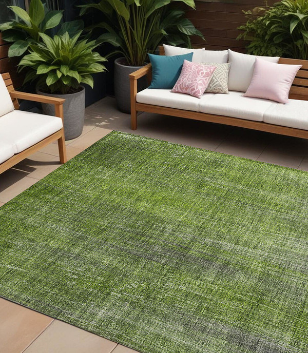 9' X 12' Green Striped Washable Non Skid Indoor Outdoor Area Rug N270-562594