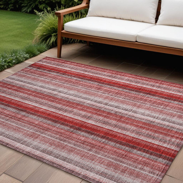 9' X 12' Gray Pink and Red Striped Washable Non Skid Indoor Outdoor Area Rug N270-562090