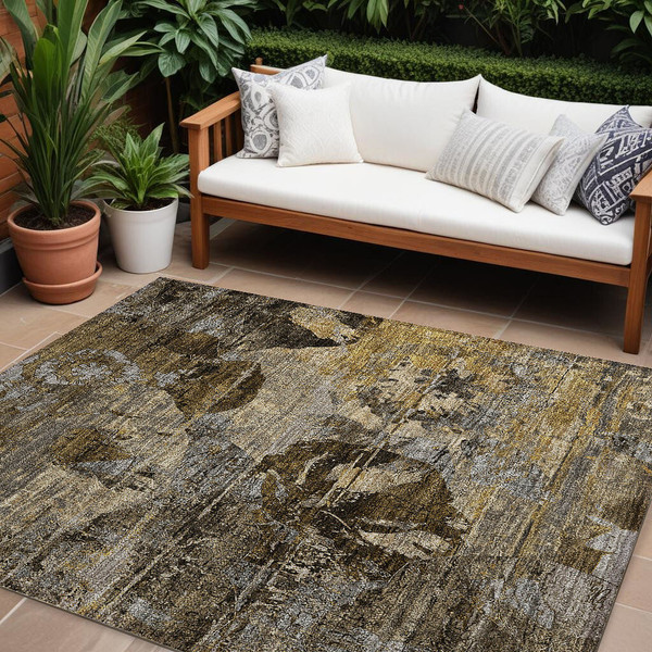 9' X 12' Brown Terracotta and Gray Floral Washable Non Skid Indoor Outdoor Area Rug N270-562774