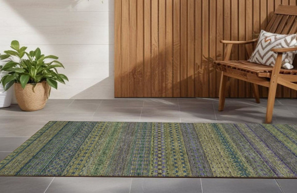 2' X 8' Olive Green Striped Washable Indoor Outdoor Runner Rug N270-560754