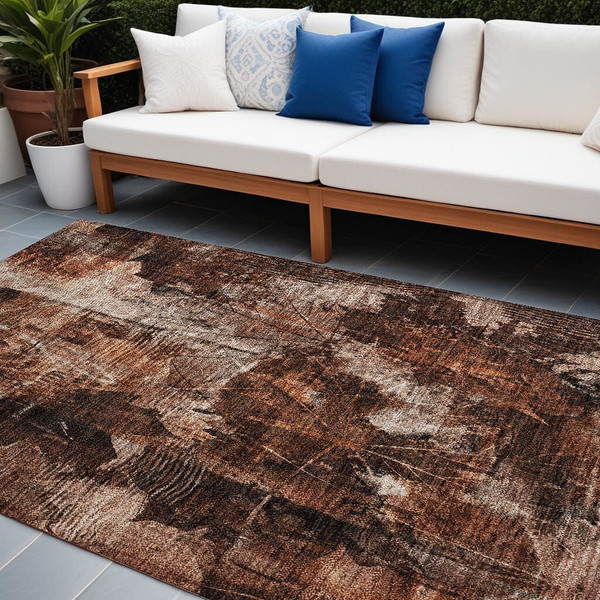 8' X 10' Orange Floral Washable Non Skid Indoor Outdoor Area Rug N270-563193