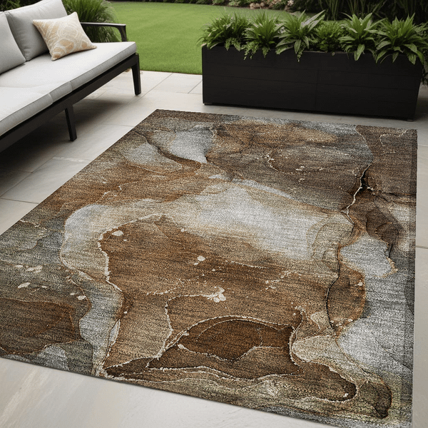5' X 8' Brown Abstract Washable Non Skid Indoor Outdoor Area Rug N270-560496