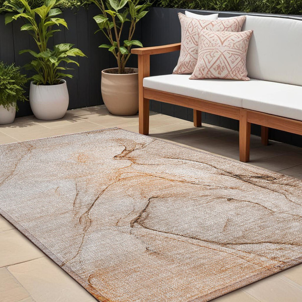 9' X 12' Orange Abstract Washable Non Skid Indoor Outdoor Area Rug N270-559701