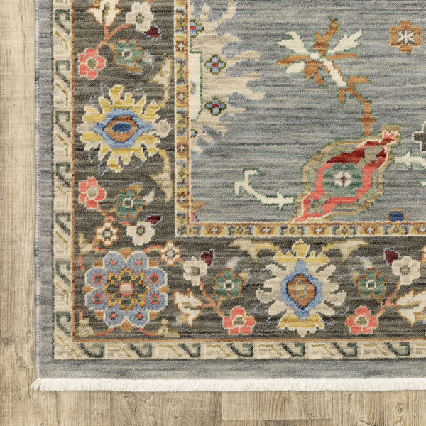 2' X 10' Blue And Gray Oriental Power Loom Runner Rug With Fringe N270-510622
