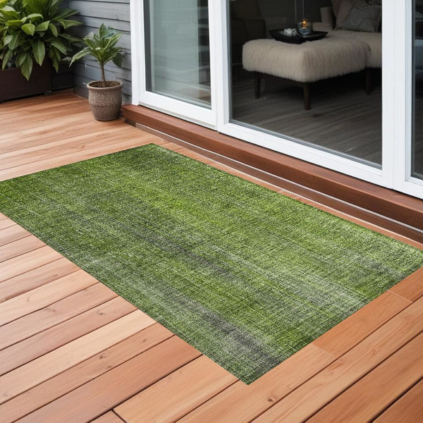3' X 5' Green Striped Washable Non Skid Indoor Outdoor Area Rug N270-562590