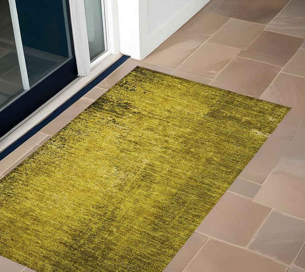 3' X 5' Gold Abstract Washable Non Skid Indoor Outdoor Area Rug N270-562680