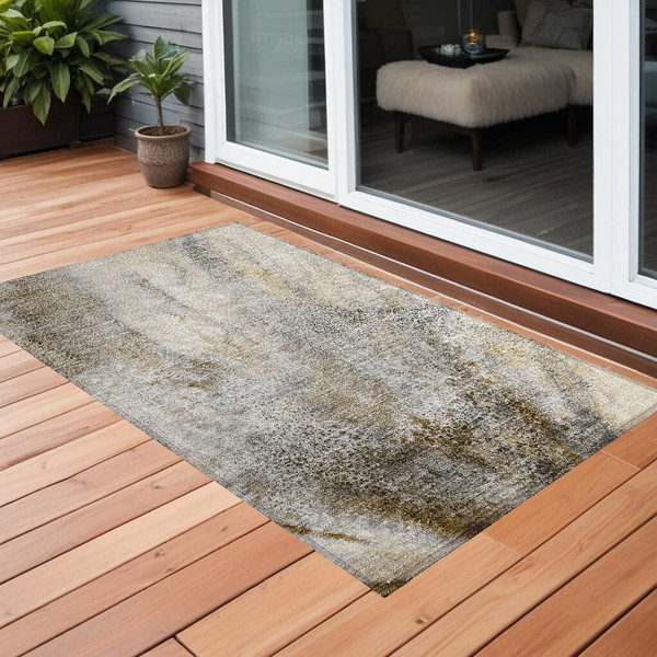 3' X 5' Beige Abstract Washable Non Skid Indoor Outdoor Area Rug N270-559553