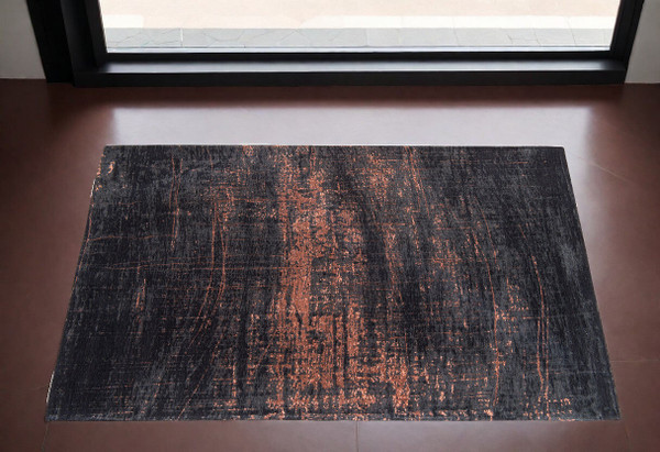 3' X 5' Black and Gold Abstract Non Skid Area Rug N270-548540