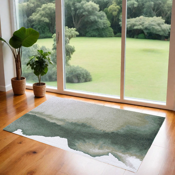 3' X 5' Gray and Green Abstract Non Skid Area Rug N270-551802