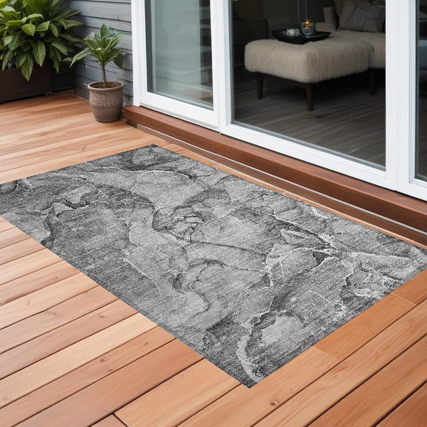 3' X 5' Gray and Ivory Abstract Washable Non Skid Indoor Outdoor Area Rug N270-560369