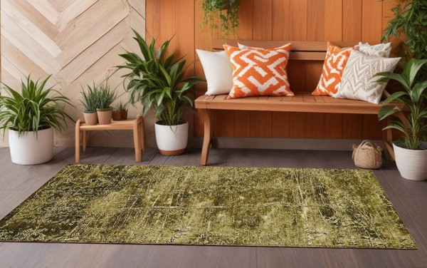 8' Runner Green Abstract Washable Non Skid Indoor Outdoor Runner Rug N270-563089