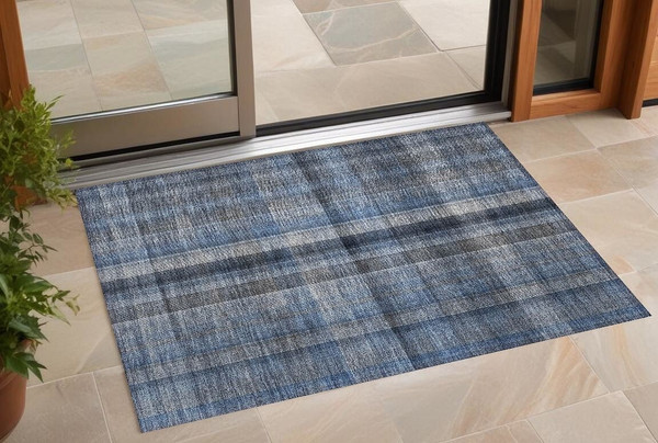 3' X 5' Blue Plaid Washable Non Skid Indoor Outdoor Area Rug N270-562212