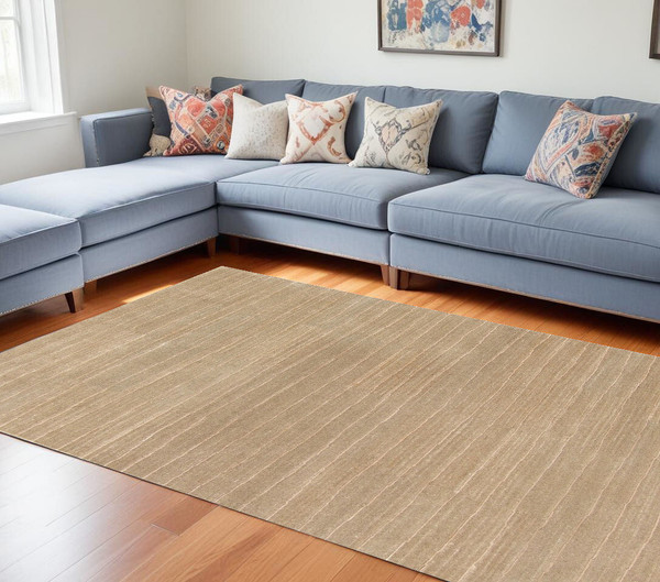 8' X 10' Beige Wool Abstract Lines Hand Loomed Area Rug N270-554687