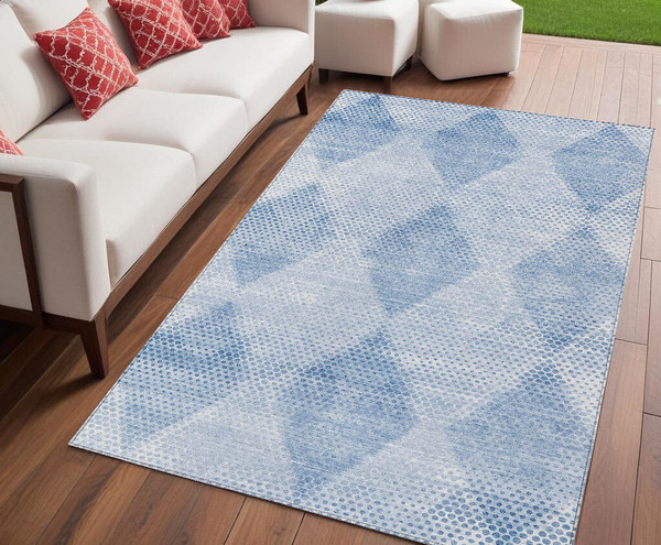 5' X 8' Blue Geometric Washable Non Skid Indoor Outdoor Area Rug N270-561745