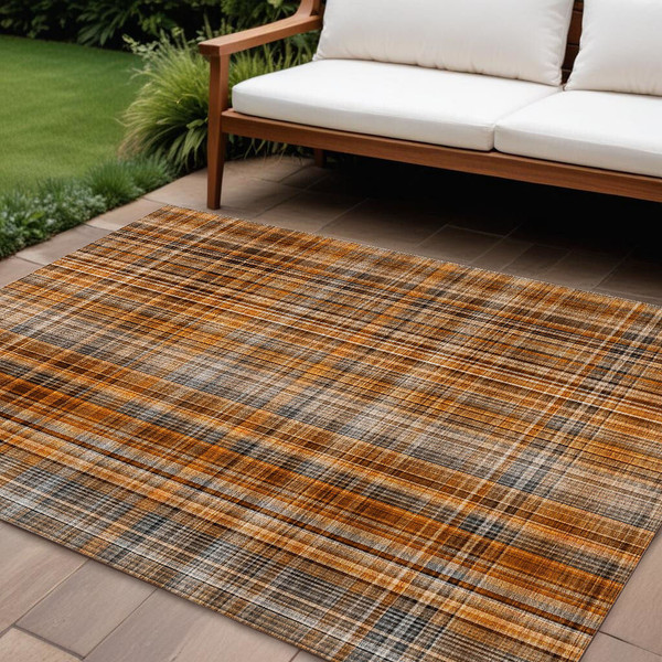 8' X 10' Terra Cotta Plaid Washable Non Skid Indoor Outdoor Area Rug N270-561945